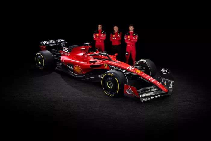 Carlos Sainz, Ferrari Charles Leclerc, Ferrari Frederic Vasseur, Team Principal Ferrari, Ferrari SF-23