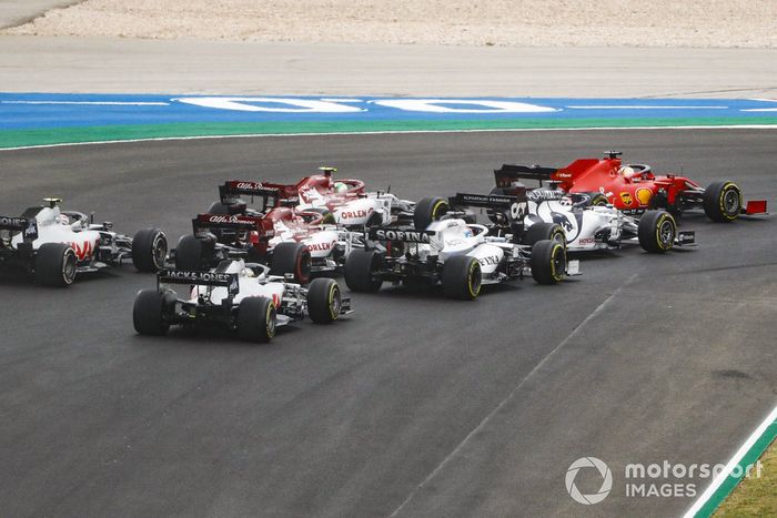 Sebastian Vettel, Ferrari SF1000, Daniil Kvyat, AlphaTauri AT01, Antonio Giovinazzi, Alfa Romeo Racing C39, George Russell, Williams FW43, Kimi Raikkonen, Alfa Romeo Racing C39, Kevin Magnussen, Haas VF-20, Romain Grosjean, Haas VF-20