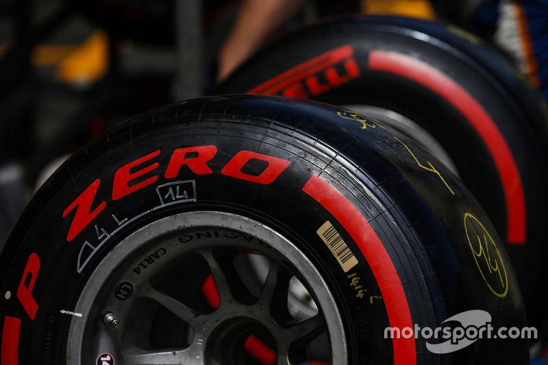 Pirelli tyres in the pit lane