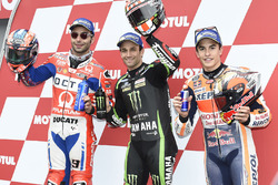 Polesitter Johann Zarco, Monster Yamaha Tech 3, second place Danilo Petrucci, Pramac Racing, third place Marc Marquez, Repsol Honda Team