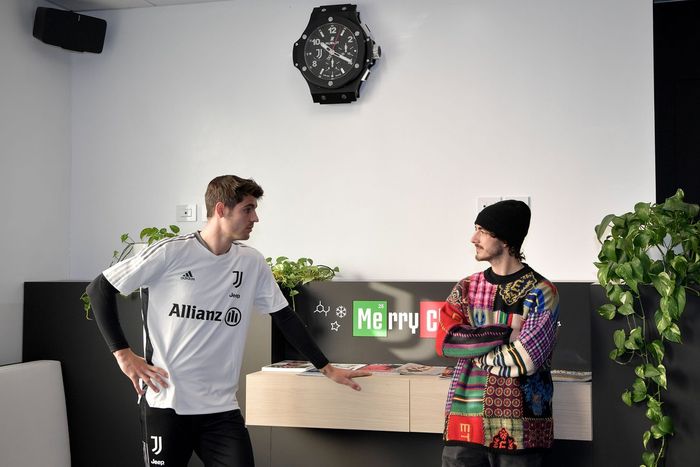 Calciatore della Juventus Alvaro Morata incontra Francesco Bagnaia