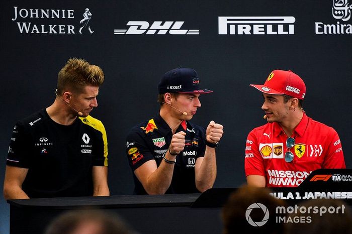 Nico Hulkenberg, Renault F1 Team, Max Verstappen, Red Bull Racing y Charles Leclerc, Ferrari en la Conferencia de Prensa