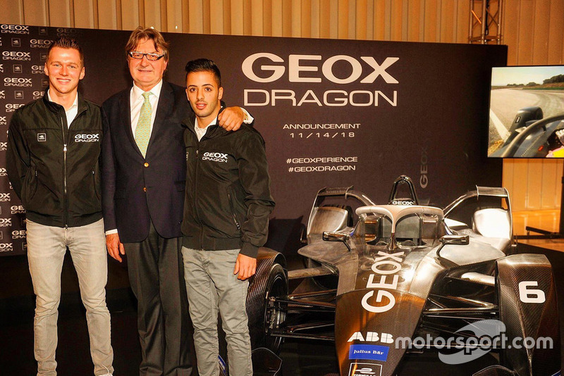 Maximilian Günther and Antonio Fuoco with Mario Moretti Polegato, President and Founder of GEOX