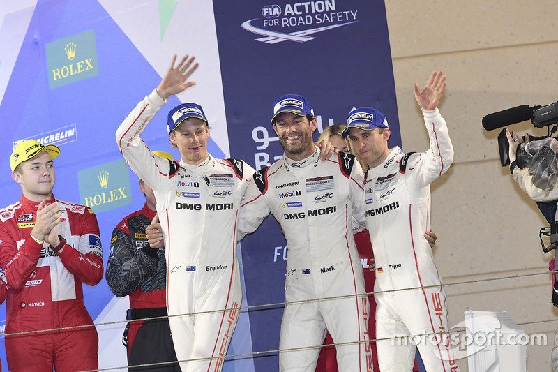 LMP1 podium: third place #1 Porsche Team Porsche 919 Hybrid: Timo Bernhard, Mark Webber, Brendon Hartley