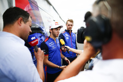 Pierre Gasly, Toro Rosso, talks to the media