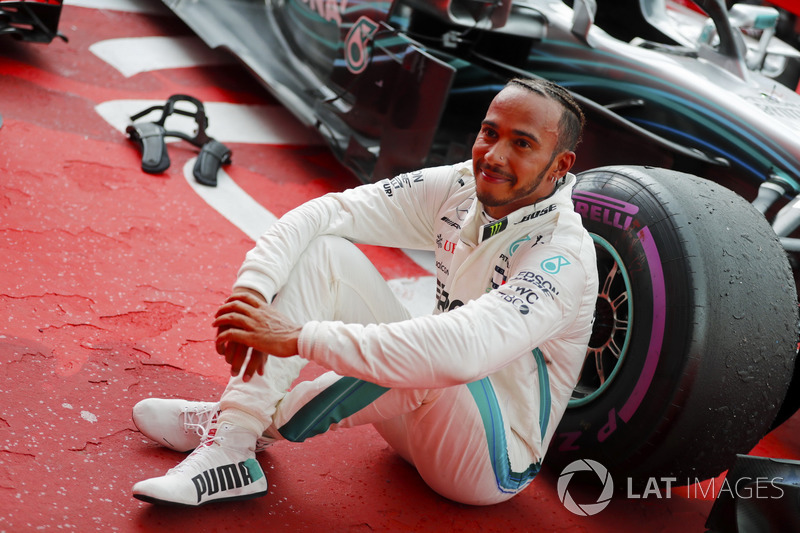 Lewis Hamilton, Mercedes AMG F1, celebrates victory in parc ferme