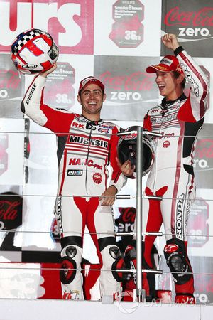 Podium: race winners Leon Haslam, Michael van der Mark, MuSASHi RT HARC-PRO