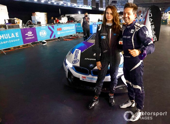 Model, Actress Cara Delevigne with Safety car driver Bruno Correa