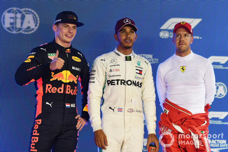Max Verstappen, Red Bull Racing, Lewis Hamilton, Mercedes AMG F1 e Sebastian Vettel, Ferrari