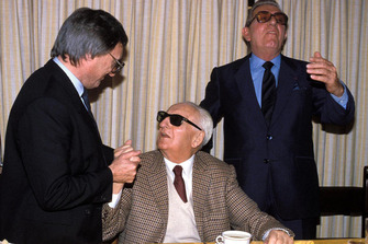 Maranello 1987, Enzo Ferrari, Bernie Ecclestone and Jean Marie Balestre on the day of renewal of the Concorde Agreement
