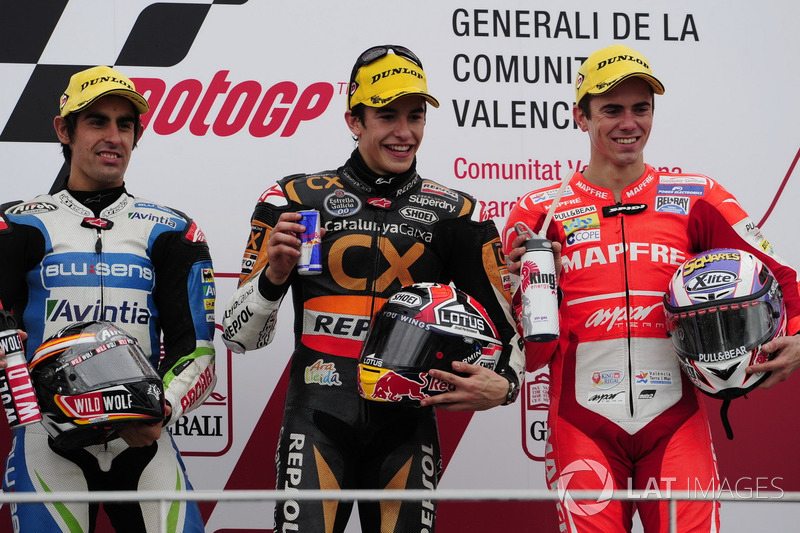 Podium : 1er Marc Márquez, 2e Julián Simón, 3e Nicolás Terol