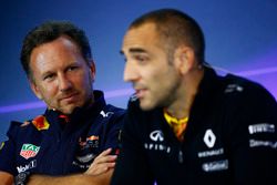 Christian Horner, Team Principal, Red Bull Racing, Cyril Abiteboul, Managing Director, Renault Sport F1 Team, in the FIA Press Conference