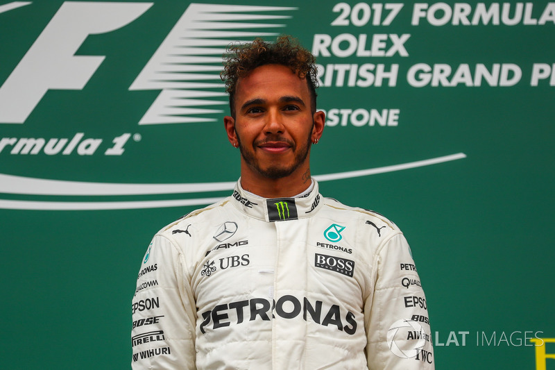 Race winner Lewis Hamilton, Mercedes AMG F1 celebrates on the podium