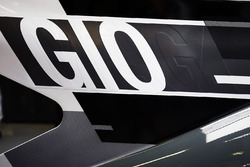 The GIO abbreviation added to the engine cover on the car of Antonio Giovinazzi, Haas F1 Team VF-17