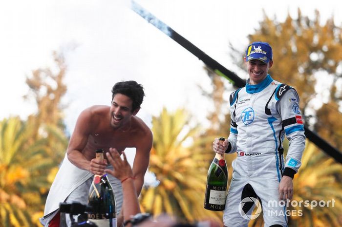 Ganador, Lucas Di Grassi, Audi Sport ABT Schaeffler celebra con Edoardo Mortara  Venturi Formula E 