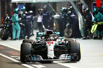 Lewis Hamilton, Mercedes AMG F1 W09 EQ Power+, leaves his pit box after a stop