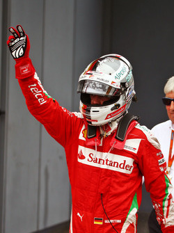 Sebastian Vettel, Ferrari celebrates his third position in parc ferme
