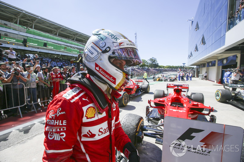 Race winner Sebastian Vettel, Ferrari, celebrates in Parc Ferme