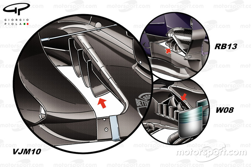 Planchers des Force India VJM10, Mercedes W08 et Red Bull RB13, GP du Mexique