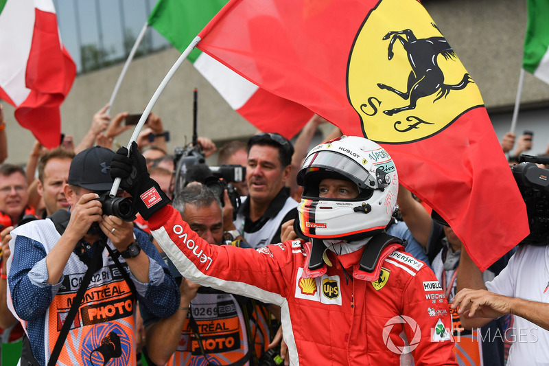 Race winner Sebastian Vettel, Ferrari celebrates in parc ferme