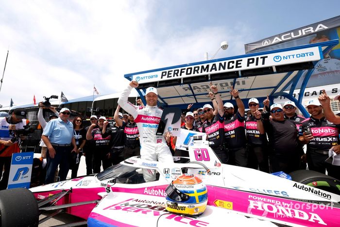 Pole sitter Felix Rosenqvist, Meyer Shank Racing Honda