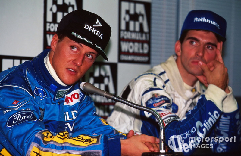 Conferenza stampa, Michael Schumacher, Benetton e Damon Hill, Williams