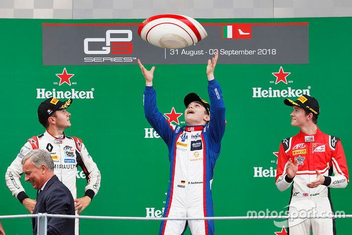 Podio: David Beckmann, Trident,  Anthoine Hubert, ART Grand Prix, Callum Ilott, ART Grand Prix