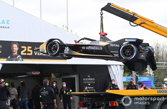El coche accidentado de Jean-Eric Vergne, DS Techeetah, DS E-Tense FE21