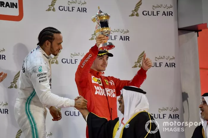 Podio el tercer lugar Charles Leclerc, Ferrari