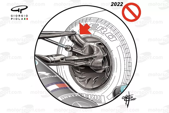 Gros plan sur des pièces de la Mercedes W12 bannies en 2022