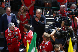 Maurizio Arrivabene, Team Principal, Ferrari, Sergio Marchionne, Chief Executive Officer, Fiat Chrysler and Chairman, Ferrari, are filmed after victory by Sebastian Vettel, Ferrari