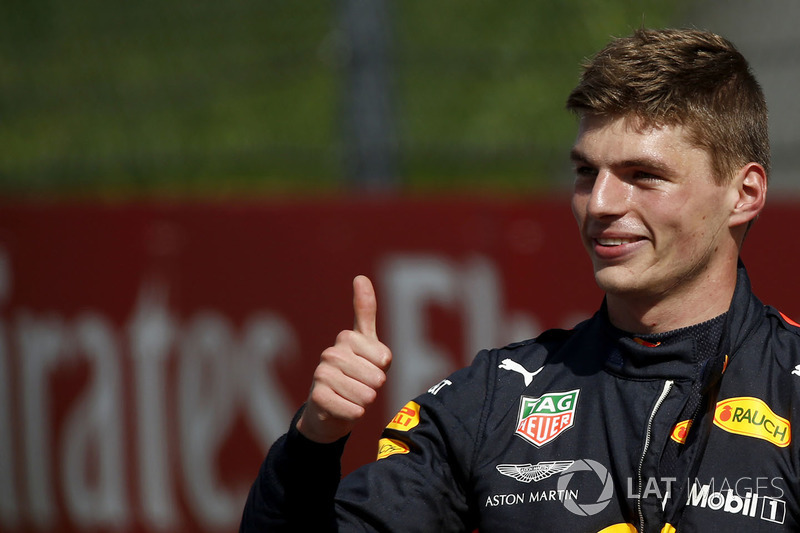 Race winner Max Verstappen, Red Bull Racing and Sebastian Vettel, Ferrari celebrate in parc ferme