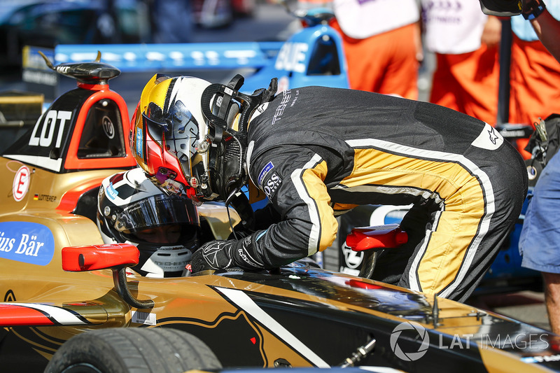 Jean-Eric Vergne, Techeetah congratulates his team mate Andre Lotterer, Techeetah