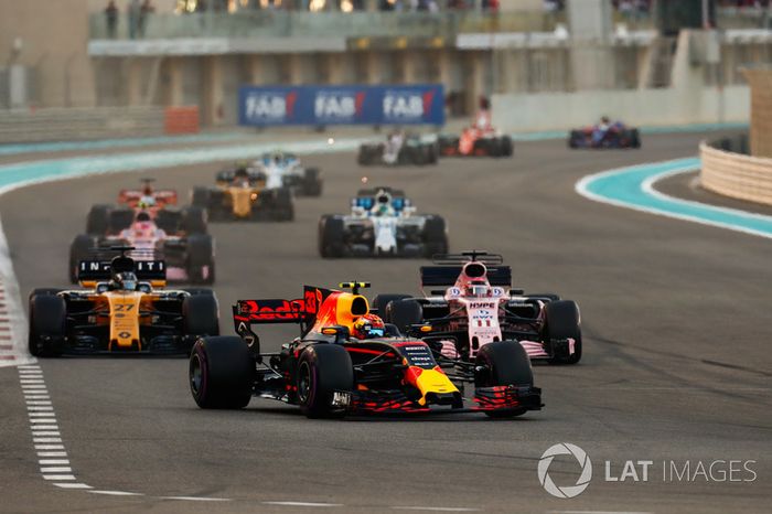 Max Verstappen, Red Bull Racing RB13, Sergio Perez, Sahara Force India F1 VJM10, Nico Hulkenberg, Renault Sport F1 Team RS17, Esteban Ocon, Sahara Force India F1 VJM10, Felipe Massa, Williams FW40