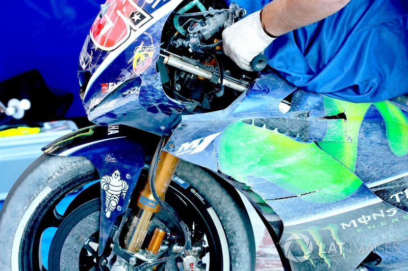 The bike Maverick Viñales, Yamaha Factory Racing after the crash