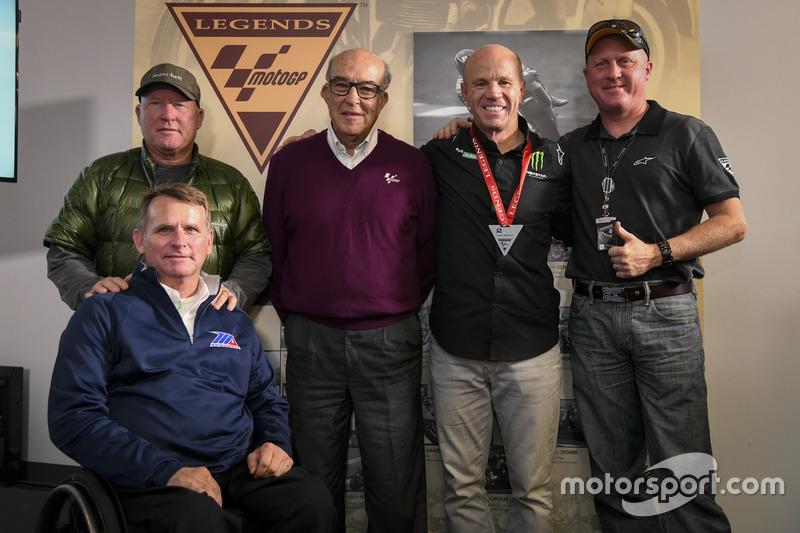 Carmelo Ezpeleta, CEO of Dorna Sports, Randy Mamola, Kenny Roberts, Kenny Roberts Jr., and Wayne Rainey