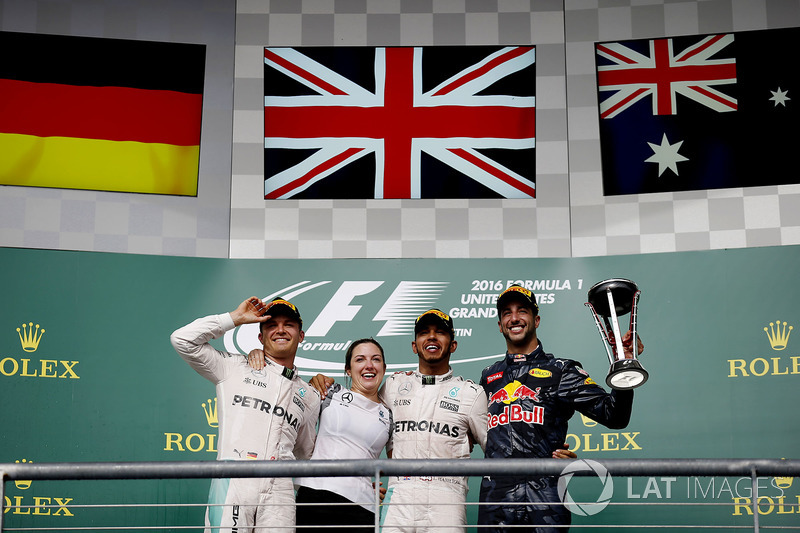 2016 : 1. Lewis Hamilton, 2. Nico Rosberg, 3. Daniel Ricciardo