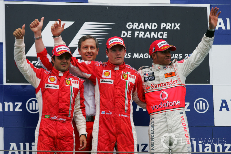 Podio: Felipe Massa, Ferrari, Kimi Raikkonen, Ferrari, Lewis Hamilton, McLaren