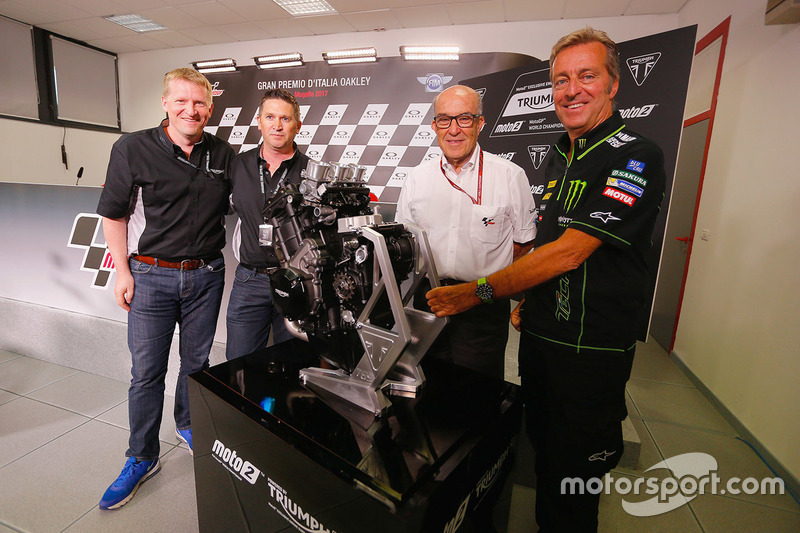 Paul Stroud, Chief Commercial Officer for Triumph Motorcycles, Trevor Morris, Technical Director from ExternPro, Carmelo Ezpeleta, Chief Executive Officer of Dorna, Herve Poncharal, President of IRTA