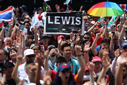 Lewis Hamilton, Mercedes AMG F1 fans and banner