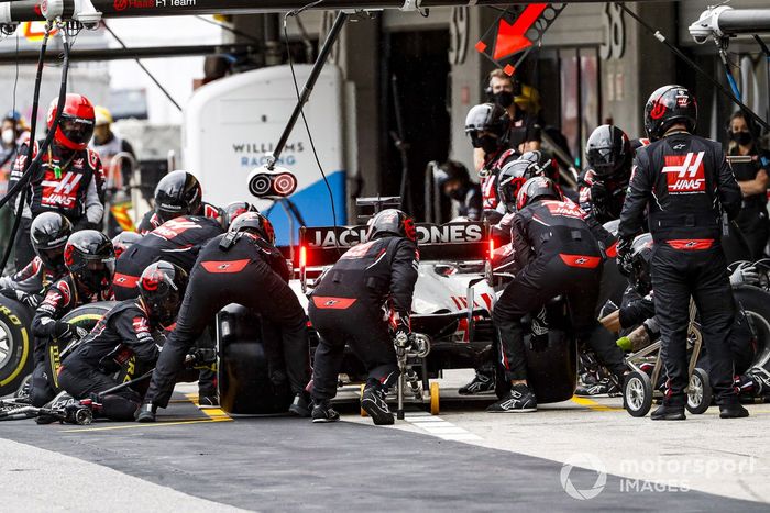 Romain Grosjean, Haas VF-20, makes a stop