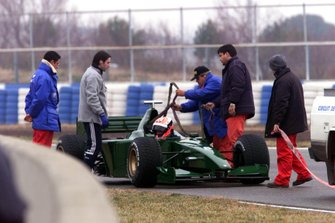 Johnny Herbert has problems with the Jaguar R1