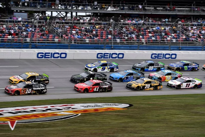  Aric Almirola, Stewart-Haas Racing, Ford Mustang Smithfield Racin' for Bacon,  Clint Bowyer, Stewart-Haas Racing, Ford Mustang Rush / Mobil Delvac 1,  Daniel Suarez, Stewart-Haas Racing, Ford Mustang Haas Automation, and  Erik Jones, Joe Gibbs Racing, Toyota Camry CRAFTSMAN