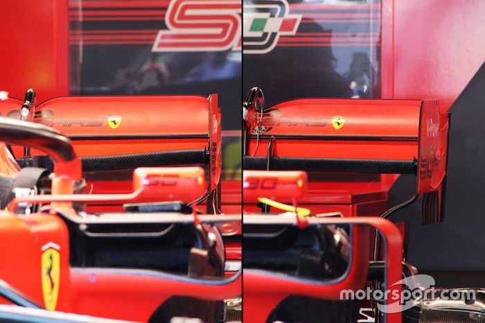 Comparación de los alerones traseros- Charles Leclerc (izquierda), Sebastian Vettel (derecha)
