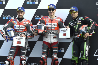 Polesitter Jorge Lorenzo, Ducati Team, 2. Andrea Dovizioso, Ducati Team, 3. Johann Zarco, Monster Yamaha Tech 3