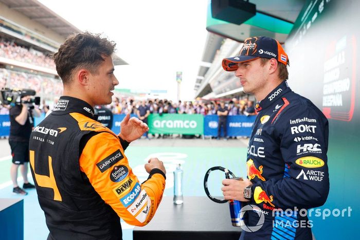 Max Verstappen, Red Bull Racing, poleman Lando Norris, McLaren F1 Team, charla tras la clasificación