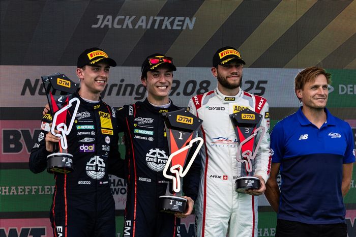 Podium: Race winner Jack Aitken, Emil Frey Racing, second place Ben Green, Emil Frey Racing, #third place Ricardo Feller, Land Motorsport
