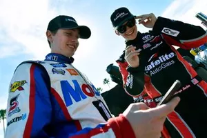 Harrison Burton, Kyle Busch Motorsports, Toyota Tundra Safelite AutoGlass and Christian Eckes, Kyle Busch Motorsports, Toyota Tundra SiriusXM