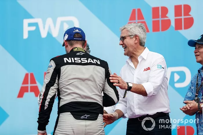 Oliver Rowland, Nissan e.Dams, on the podium