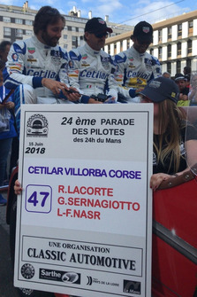 Roberto Lacorte, Giorgio Sernagiotto, Felipe Nasr, Cetilar Villorba Corse, nella sfilata dei piloti